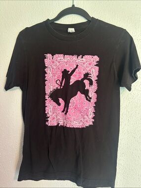 Black Tee with Pink Rodeo Graphic - Unbranded